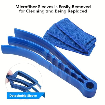 3Pcs Reusable Blind Cleaner Brush Set Dusting Tool for Blinds Shutters Curtains Washable Detachable Microfiber Duster for AC Vents Car Vents Window Blinds, Blue