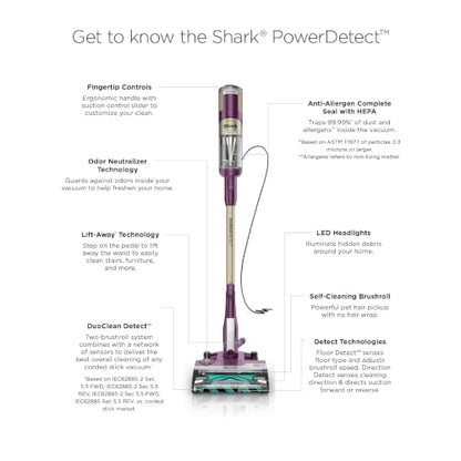 Shark PowerDetect | Corded Stick Vacuum Cleaner for Carpet & Hard Floors | Lightweight Hand Vacuum for Pet Hair with DuoClean | Self-Cleaning Brushroll | HEPA | 3 Attachments | Purple | HZ4001AMZ - style: PowerDetect w/ Precision Duster