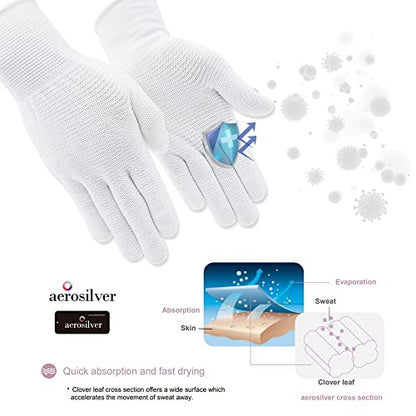 Youneedthat Nitrile Glove Liners for Eczema, 20-Count Aerosilver Safety Gloves with Non-Slip Grip, White (S, M, L) Food Prep - size: Medium (Pack of 10)