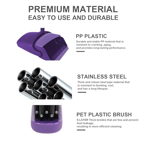 Purple Broom with Dustpan Combo Set, 51" Long Handle Household Cleaning Tool, Ideal Broom and Dustpan Set for Pet Hair and Home Use - color: Purple