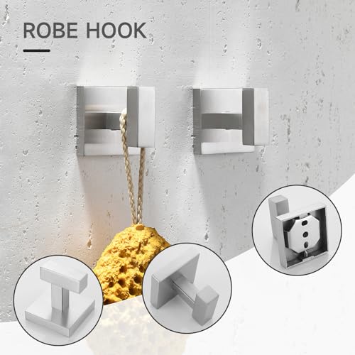 TQKAG Brushed Nickel Bathroom Hardware Accessories Set 10 Pieces, 23.6" SUS304 Stainless Steel Towel Bar Set Wall Mounted Includes Single Towel Bar, Towel Ring, Toilet Paper Holder, Double Towel Hooks - color: Brushed Nickel, size: 10-Pieces Set