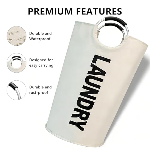 A large 90 liter laundry basket that can be folded for easy carrying. Suitable for bathrooms, laundry rooms, and travel (beige) - color: beige