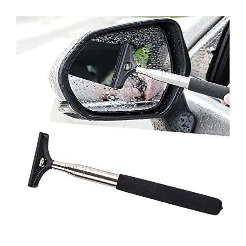 8sanlione Car Rearview Mirror Wiper, American Flag Telescopic Auto Mirror Squeegee Cleaner, Glass Mist Cleaning Tool with Retractable 98cm Handle, Portable Car Windows Water Removal (Black/Car Logo) - color: Black/Car Logo