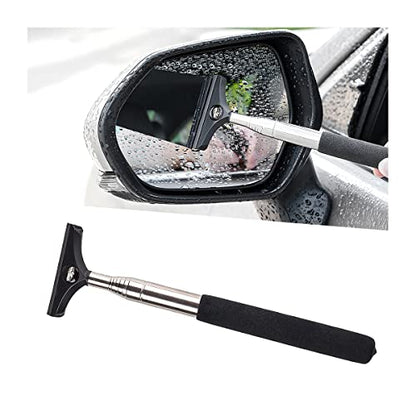 8sanlione Car Rearview Mirror Wiper, American Flag Telescopic Auto Mirror Squeegee Cleaner, Glass Mist Cleaning Tool with Retractable 98cm Handle, Portable Car Windows Water Removal (Black/Car Logo) - color: Black/Car Logo
