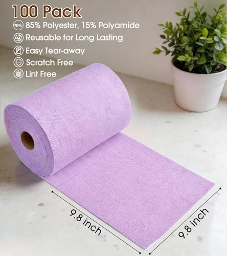 KitchLife Microfiber Cleaning Cloth Roll, 100 Pack - Tear-Away Microfiber Paper Towels, Lint-Free, Reusable, Washable for Kitchen, Car, Dishes, and Sensitive Surfaces (Light Purple) - color: Light Purple, size: 100 Pack