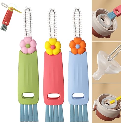 3 in 1 Cup Lid Cleaning Brush, 2025 Multifunctional Crevice Cleaning Brush for Bottle Gap Tight Spaces Cup, Cup Lid Gap Cleaning Brushes Set for All Kinds of Cups and Bottles (3Pcs) - color: 3pcs