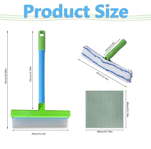 Recyclable Silicone Window Squeegee Kit - 3-in-1 Window Washer,Squeegee and 3 Microfiber Cloths, Ergonomic Handle & Streak-Free Blade for Windows, Mirrors, Shower Doors, Glass (Green)