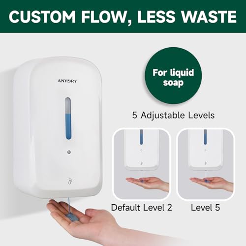 anydry Commercial Automatic Soap Dispenser Large 34oz/1000ml Capacity Wall-Mounted Touchless Liquid Dispenser for High-Traffic Restrooms, Offices, Hospitals Model AD1220S White - color: White