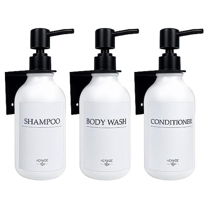 Shampoo Dispenser for Shower Wall, Shampoo and Conditioner Dispenser with 16 Waterproof Labels, No Drill Shower Soap Dispenser Bathroom, Shower Soap Dispenser Wall Mounted,17oz, 3 Pack, Black White - color: 1-white Bottle + Black Pump