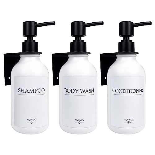 Shampoo Dispenser for Shower Wall, Shampoo and Conditioner Dispenser with 16 Waterproof Labels, No Drill Shower Soap Dispenser Bathroom, Shower Soap Dispenser Wall Mounted,17oz, 3 Pack, Black White - color: 1-white Bottle + Black Pump