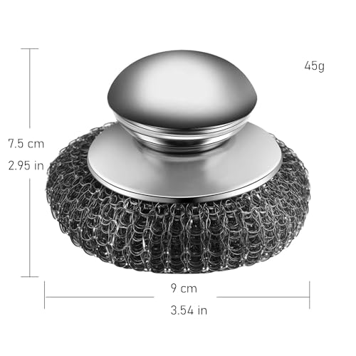 Steel Wool Scrubber Set, 2 Pack Stainless Steel Scrubber with Stainless Steel Handle for Cleaning Dish, Cast Iron, Stock Pot, Pan, Griddle, Grill, Stove, Sink, Bathtub, Tile, with 3 Replacement Pads - color: Silver - Steel