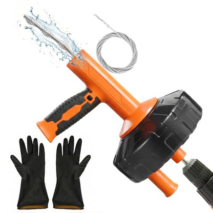 Drain Snake Hair Drain Clog Remover with Drill Adapter, 33ft Flexible Steel Spring Head Drain Augers, Manual or Powered, Sink Drain Snake Clog Remover for Bathroom Kitchen Tub Shower Drain Snake