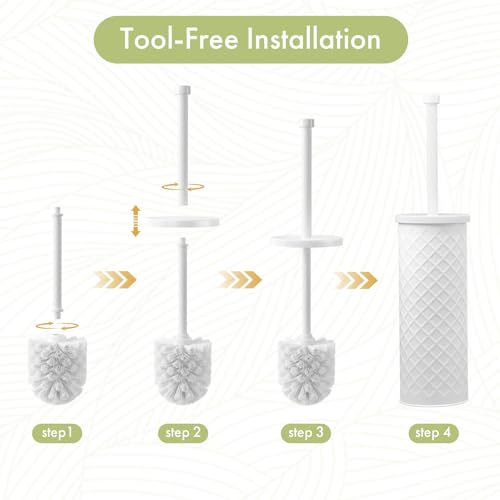 Toilet Bowl Brush and Holder Set 2 Pack with 4 Extra Brush Heads | Extra Long Handle with Splash Guard Cover, Tool-Free Installation, Bathroom Space-Saving, Cleaner Sets for Apartments, RV (White) - color: White