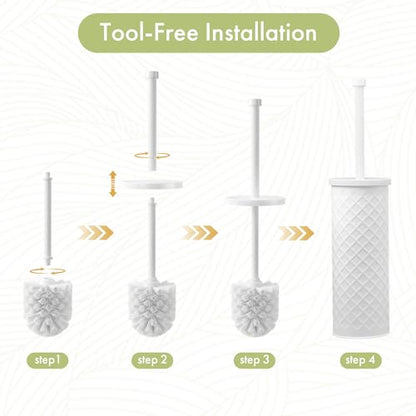 Toilet Bowl Brush and Holder Set 2 Pack with 4 Extra Brush Heads | Extra Long Handle with Splash Guard Cover, Tool-Free Installation, Bathroom Space-Saving, Cleaner Sets for Apartments, RV (White) - color: White