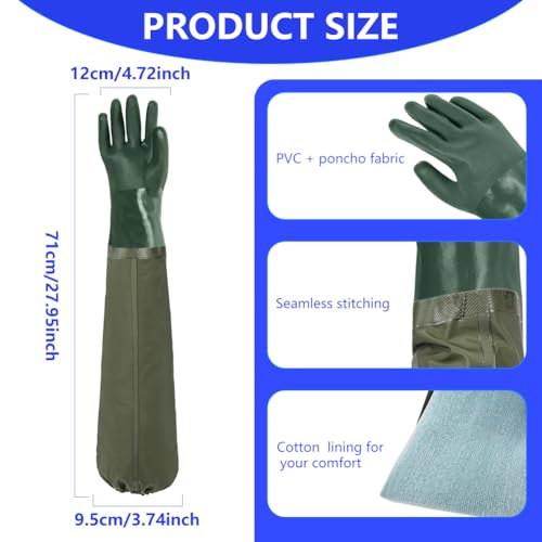 AUAUY 27" PVC Chemical Resistant Gloves, Rubber Gloves Heavy Duty, Waterproof Reusable Long Sleeve Glove for Cleaning - color: Green