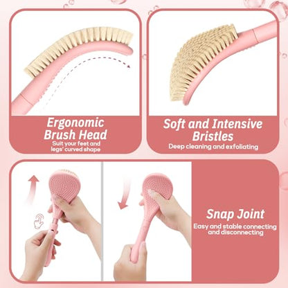 New Foot Brush & Foot File Set(2PCS), 3-in-1 Foot Scrubber in Shower, 10.2’’-27.5’’Adjustable Long Handle Foot Scrub Brush and Upgrade Foot File Callus Remover, Gift-Box Packed(Pink Set) - color: Pink+foot File