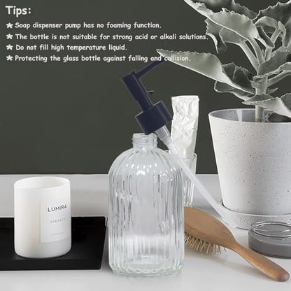 Clear Glass Soap Dispenser with Pump, 2 Pack 13.5oz Bathroom Soap Dispenser with Vertical Stripe for Hand Wash and Dish Wash, Elegant Refillable Hand Dispenser for Dishwashing Liquid, Lotion - color: Clear