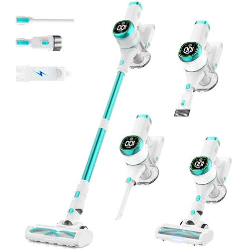 Tikom V500 Cordless Vacuum Cleaner for Home, 40000Pa/450W Stick Vacuum with LED Touch Screen, Charging Wall Dock, Anti-Tangle, Lightweight Handheld Vacuum for Pet Hair, Hard Floor, Carpet, Blue - color: Blue&white
