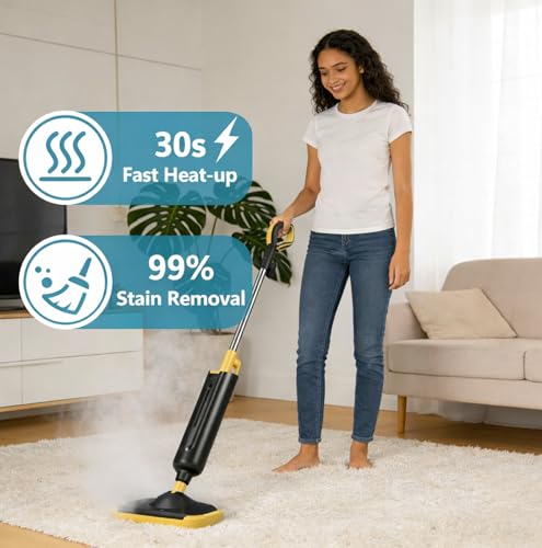 Simple Deluxe Steam Mop for Floor Cleaning, Lightweight Floor Steamer Cleaner Mop - Ideal for Hardwood/Tile/Laminate Floors Carpet, 2 Washable Pad, Black and Yellow