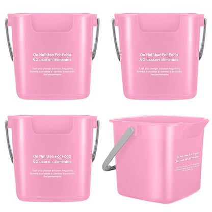 Yaomiao 4 Pcs Cleaning Bucket 3 Quart Small Sanitizing Square Bucket Detergent Pail with Measurements Spout and Handle for Home Commercial Use Restaurant Kitchen Office (Pink) - color: Pink