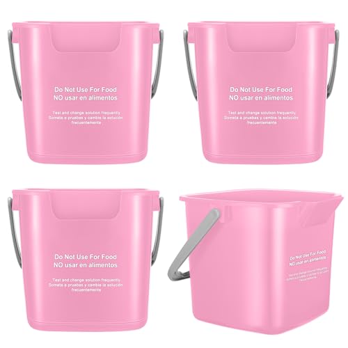 Yaomiao 4 Pcs Cleaning Bucket 3 Quart Small Sanitizing Square Bucket Detergent Pail with Measurements Spout and Handle for Home Commercial Use Restaurant Kitchen Office (Pink) - color: Pink