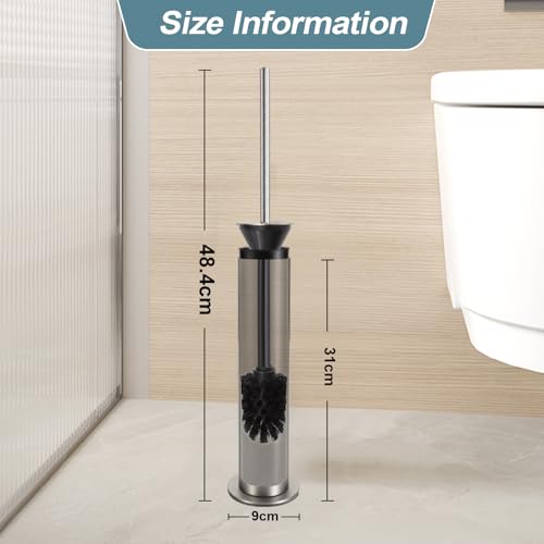 BGL Toilet Brush and Holder Set, Heavy Duty 304 Stainless Steel, Round Base and Long Handle for Bathroom Deep Cleaning, Drip-Proof, Space Saving for Storag, Stainless Steel - color: Stainless Steel