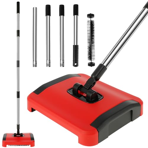 BS Carpet Floor Sweeper with Horsehair Manual Carpet Sweeper Cleaner Non-Electric Carpet Broom Sweeper Efficient Hand Push Carpet Sweeper Rug Roller Brush Push for Cleaning Pet Hair Loose Debris Lint