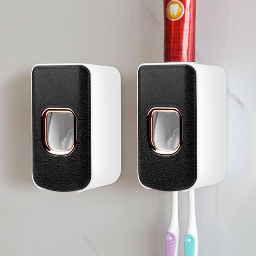 2 Slot Toothbrush Holder and Toothpaste Dispenser Wall Mounted, Automatic Toothpaste Squeezer, 2 in 1 Tooth Brush Toothpaste Organizer for Shower (Black 2Pack) - color: Black - Type B, size: 2