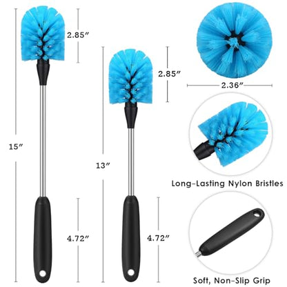 MOSOLAN Stainless Steel Water Bottle Brush, Long Handle Scrubbing Brush, Built for Cleaning Sports Bottles, Baby Bottles, Cups, Coffee Mugs, Glasswares, Wine Decanters, Flask, 2 Pack, 13 in - size: 13 Inch (Pack of 2)