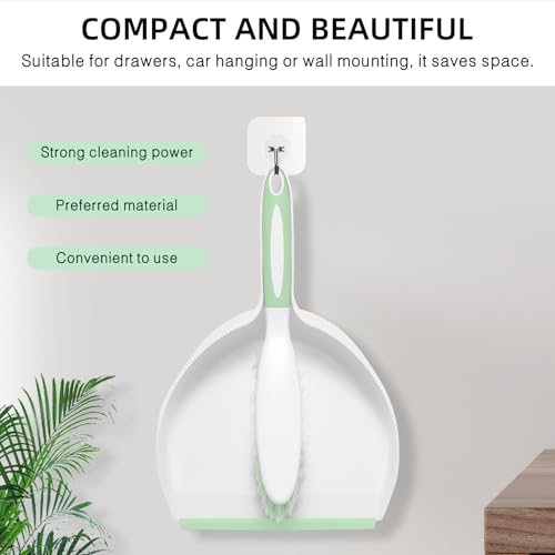 NACENA Dust Pan and Brush Set, Large Hand Broom and Dustpan Set Large Brush and Dustpan Set for Camping Broom and Dustpan Combo for Daily Cleaning Pet Hair Office Home Car, Light & Green - color: Light & Green
