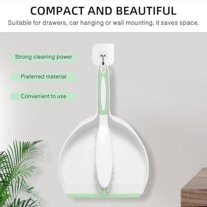 NACENA Dust Pan and Brush Set, Large Hand Broom and Dustpan Set Large Brush and Dustpan Set for Camping Broom and Dustpan Combo for Daily Cleaning Pet Hair Office Home Car, Light & Green - color: Light & Green