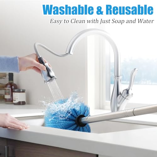 Cobweb Duster with Extension Pole - 8 FT Lightweight Stainless Steel Extendable Duster Ceiling Fan Duster for High Ceilings, Medium Stiff PET Bristle Spider Web Brush for Indoor/Outdoor Cleaning - size: 8FT