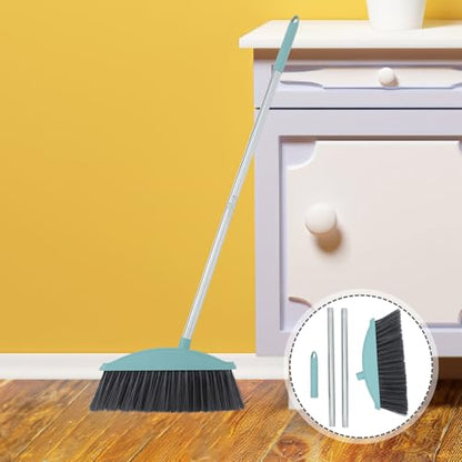 FAVOMOTO Long Handle Sweeping Broom for Floor Cleaning Nordic Blue Heavy Duty Indoor Dust Broom Kitchen and Home Cleaning Tool Suitable for Pet Hair and Daily Sweeping