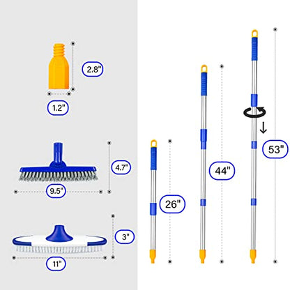 ITTAR Grout & Scrub Brush Combo, Floor Scrubber with Long Handle, Multi-Purpose Stiff Bristles Cleaning Brush Set for Tile, Grout, Deck, Kitchen, Shower Floor (2 Pcs) - color: White & Blue Head