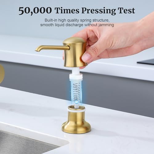Sink Soap Dispenser for Kitchen Sink Brushed Gold Upgrade with 40" Silicone Kitchen Soap Extension Hose, Connect to Your Soap Bottle Directly - color: Brushed Gold, size: with Tube Kit