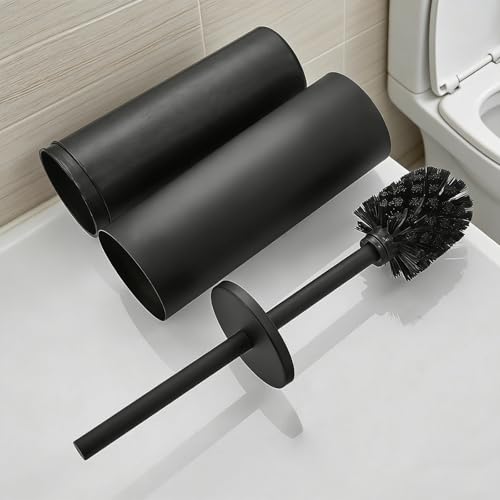 Toilet Brush and Caddy, Stainless Steel Toilet Bowl Brush and Holder, Toilet Bowl Cleaner Brush for Bathroom (Black) - color: Black