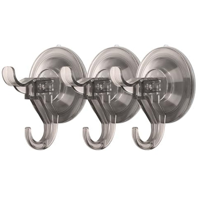 Antimbee 3 Pack Suction Cup Hooks, Clear Suction Hanger, Removable Small Hooks for Shower, Bathroom, Glass, Door, Windows, Kitchen - Up to 11 lbs on Smooth Surface (Transparent Gray) - color: Transparent Gray