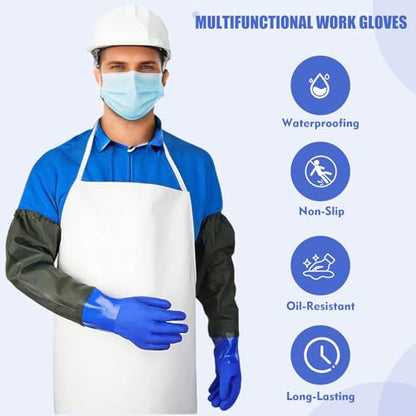 27.2" Long Rubber Gloves, Heavy Duty Chemical Resistant Gloves for Acid Work, Waterproof PVC Material for Durable & Flexible(Blue)