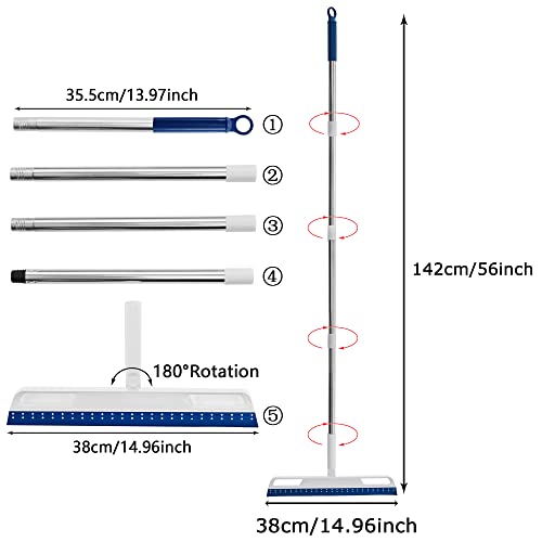Multifunction Rubber Air Broom, Silicone Broom with 56" Long Handle, 4 in 1 Rubber Squeegee Sweeper for Floor Bathroom Kitchen Shower Tile Pet Hair Fur Marble Glass Water Window Foam Cleaning (Blue) - color: Blue