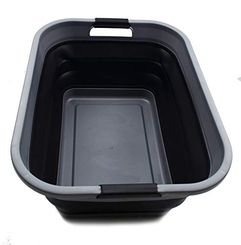 SAMMART 41L (10.8 gallon) Collapsible Plastic Laundry Basket - Foldable Pop Up Storage Container/Organizer - Portable Washing Tub - Space Saving Hamper/Basket, (Rectangular, Grey/Black) - color: Grey/Black