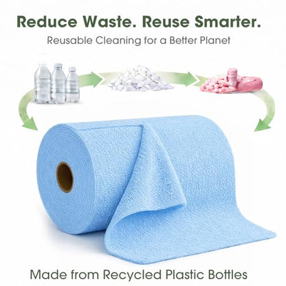 Microfiber Cleaning Cloth Roll - 100 Pack Tear Away Microfiber Paper Towels, Reusable, Washable, Scratch-Free, Kitchen Towels for Car, Home, Kitchen, Glass, Dishes (Blue) - color: Blue