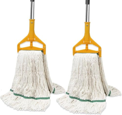 2 Pack 20 Oz Commercial Cotton Mop with 63” Stainless Steel Handle, Heavy Duty Industrial Wet Mop for Floor Cleaning, Commercial Grade Mop for Home, Office, Garage, Tile & Hardwood Floors
