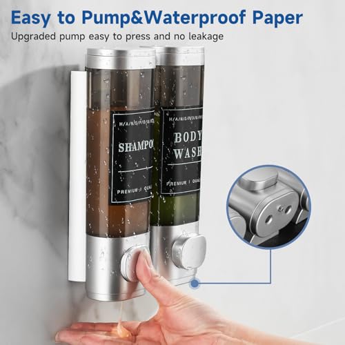 Shampoo and Conditioner Dispenser,Unisence Shower Dispenser 2 Chamber No Drill Wall-Mounted Shampoo Dispenser for Shower Wall Mounted Body Wash Dispenser for Bathroom Hotel Large Capacity,Silver - color: Matte Silver 2 Chamber