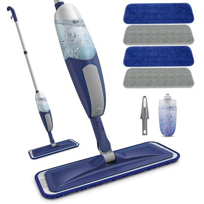 Spray Mops for Floor Cleaning - BPAWA Microfiber Floor Mop Flat Wet Mop Dry Dust Mop for Hardwood Laminate Wood Tile Vinyl Kitchen Bathroom Floors with 4 Washable Pads Reusable 550ML Refillable Bottle