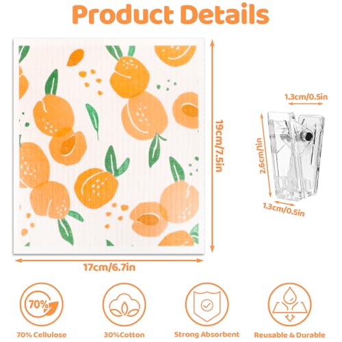 Needbrock 6 Pack Fruit Swedish Dishcloths for Kitchen,Swedish Rags Dish Towels with Clips, Reusable Paper Towels Washable Absorbent Cellulose Sponge Cloths for Countertop Dishes Cleaning - color: Fruit Pattern