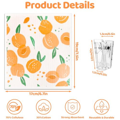 Needbrock 6 Pack Fruit Swedish Dishcloths for Kitchen,Swedish Rags Dish Towels with Clips, Reusable Paper Towels Washable Absorbent Cellulose Sponge Cloths for Countertop Dishes Cleaning - color: Fruit Pattern