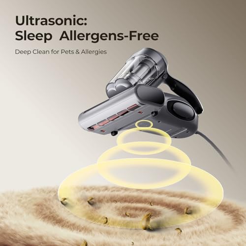 JIGOO Bed Vacuum Cleaner with Dust Sensor, Mattress Vacuum Cleaner with UV & Ultrasonic and High Heating, 13Kpa Suction 500W Powerful Double-Cup Handheld Vacuums (J300, Gray) - color: Gray
