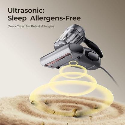 JIGOO Bed Vacuum Cleaner with Dust Sensor, Mattress Vacuum Cleaner with UV & Ultrasonic and High Heating, 13Kpa Suction 500W Powerful Double-Cup Handheld Vacuums (J300, Gray) - color: Gray