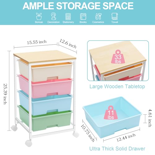 Utility Cart with 4 Drawers,Rolling Storage Cart with Drawers,Storage Rolling Drawer Cart,Rainbow - color: Rainbow