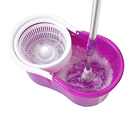 Mopping, 360° Microfiber Spin Mop with Bucket and Dual Mop Heads Self Wringing Spinning Mop Telescoping Handle Easy Floor Mop Floor Cleaning System for Home Kitchen Office Purple (US Stock)